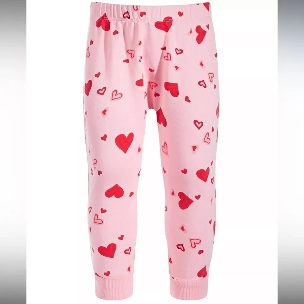 New First Impressions Baby Girls Floating Love Joggers,Pink, red 18-24M